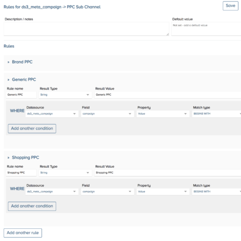 Rules interface in Bright Analytics